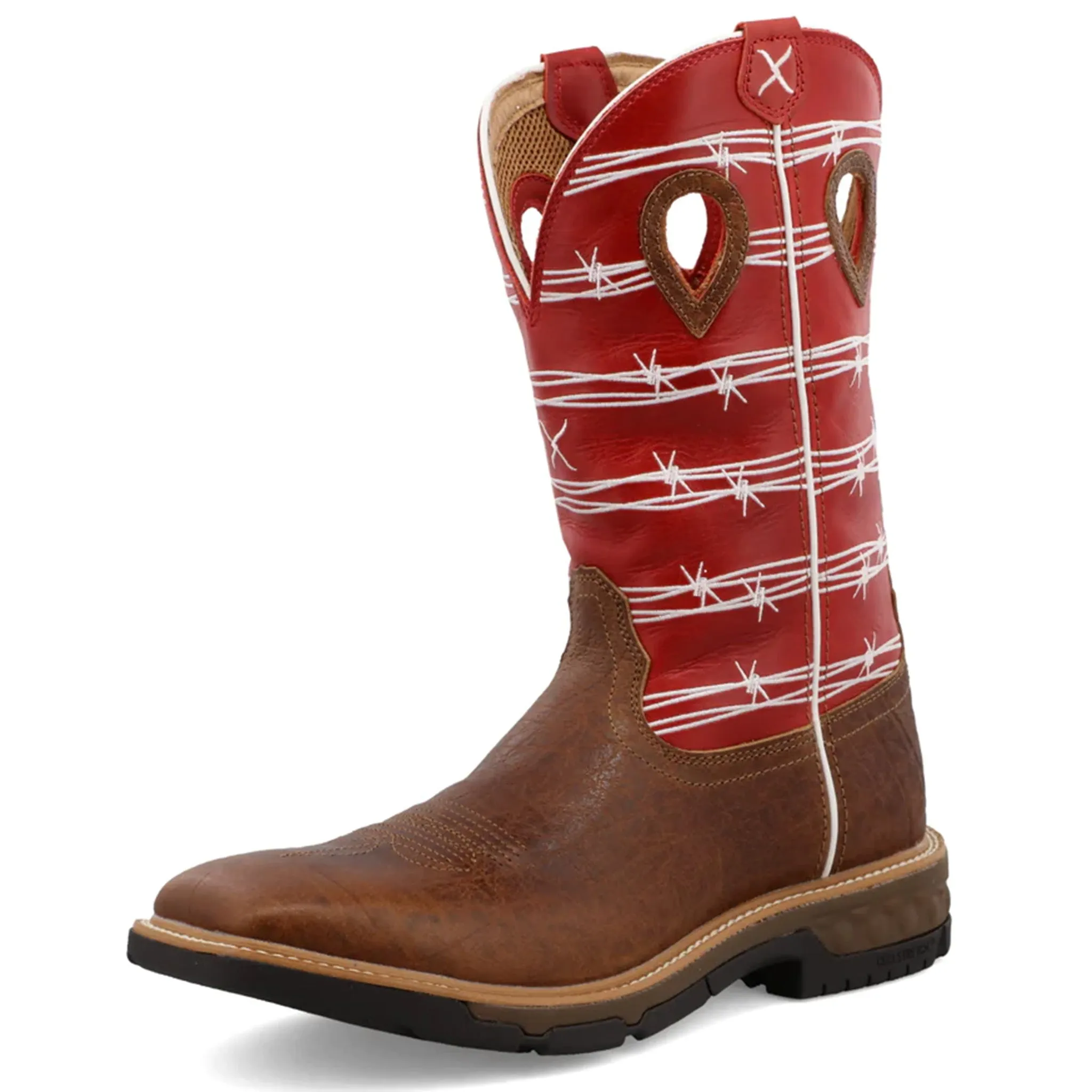 Twisted X Men's 12 Distressed Saddle/Ruby Square Toe Work Boot