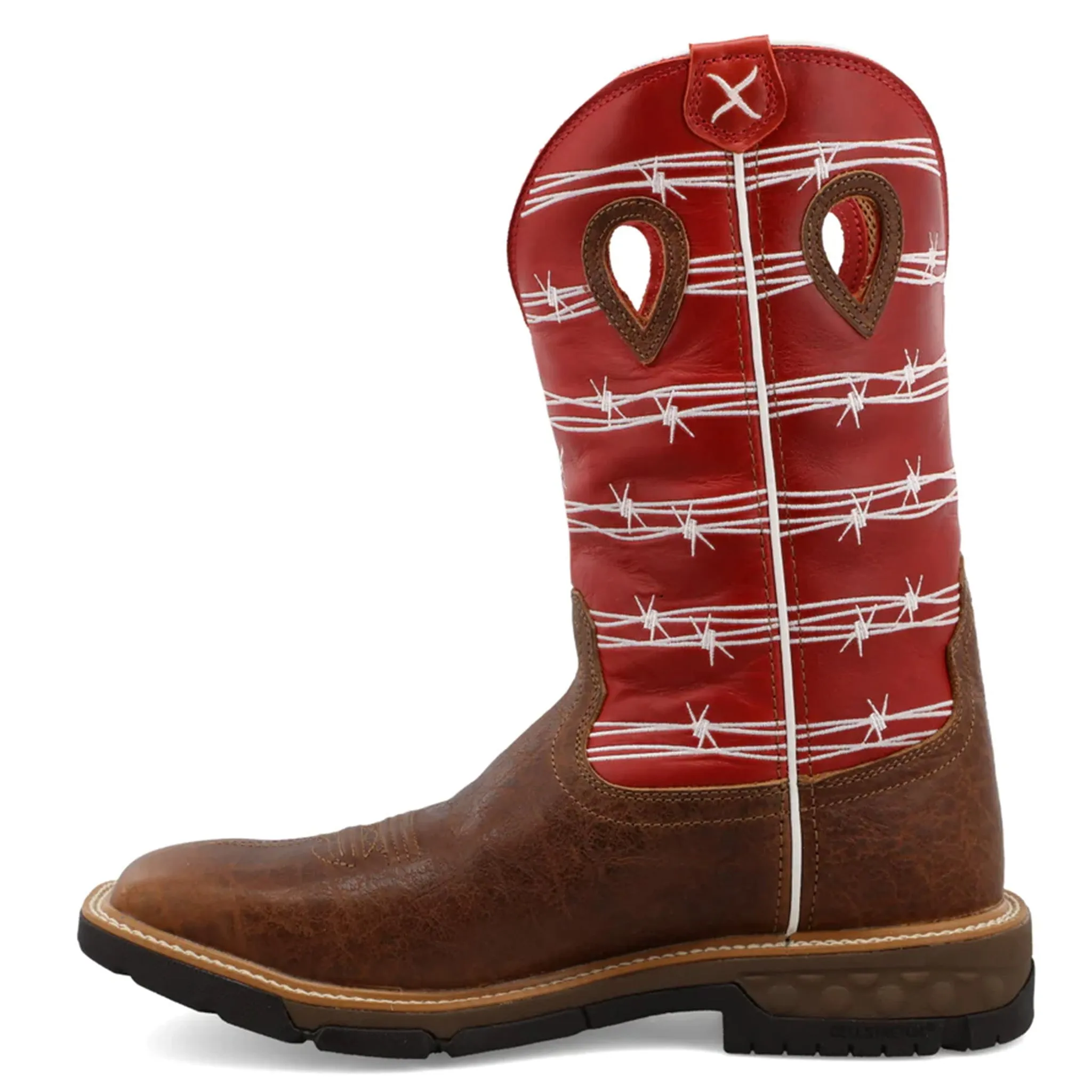 Twisted X Men's 12 Distressed Saddle/Ruby Square Toe Work Boot