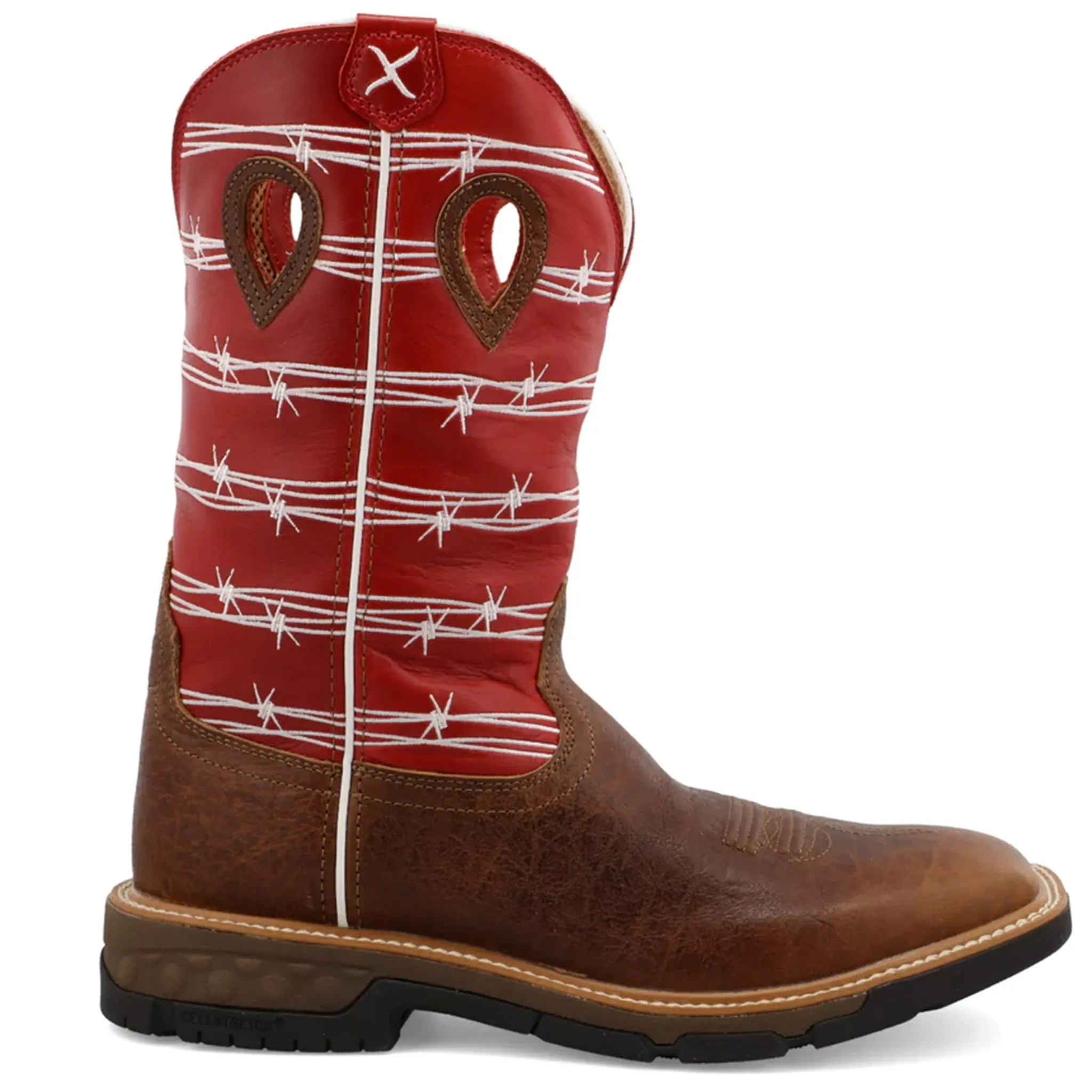 Twisted X Men's 12 Distressed Saddle/Ruby Square Toe Work Boot