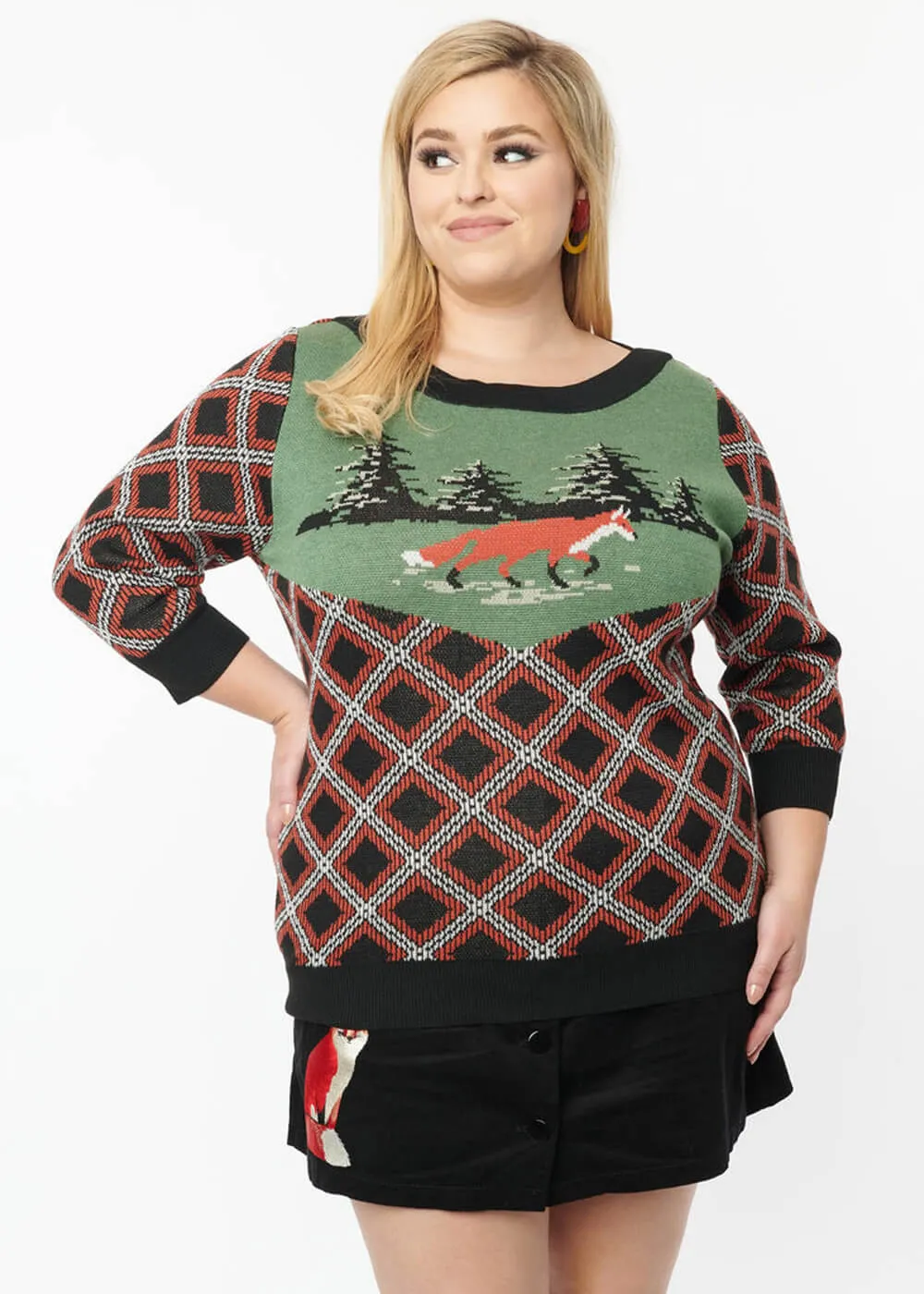 Unique Vintage Smak Parlor Fox Plaid 50's Jumper Black Red