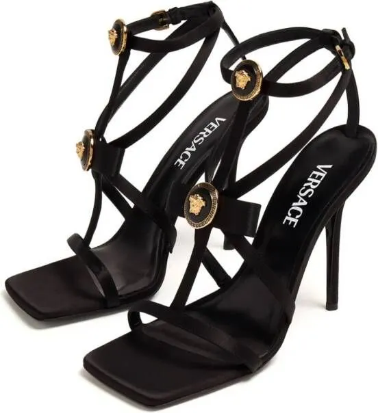 Versace Gianni Ribbon 110mm satin sandals Black