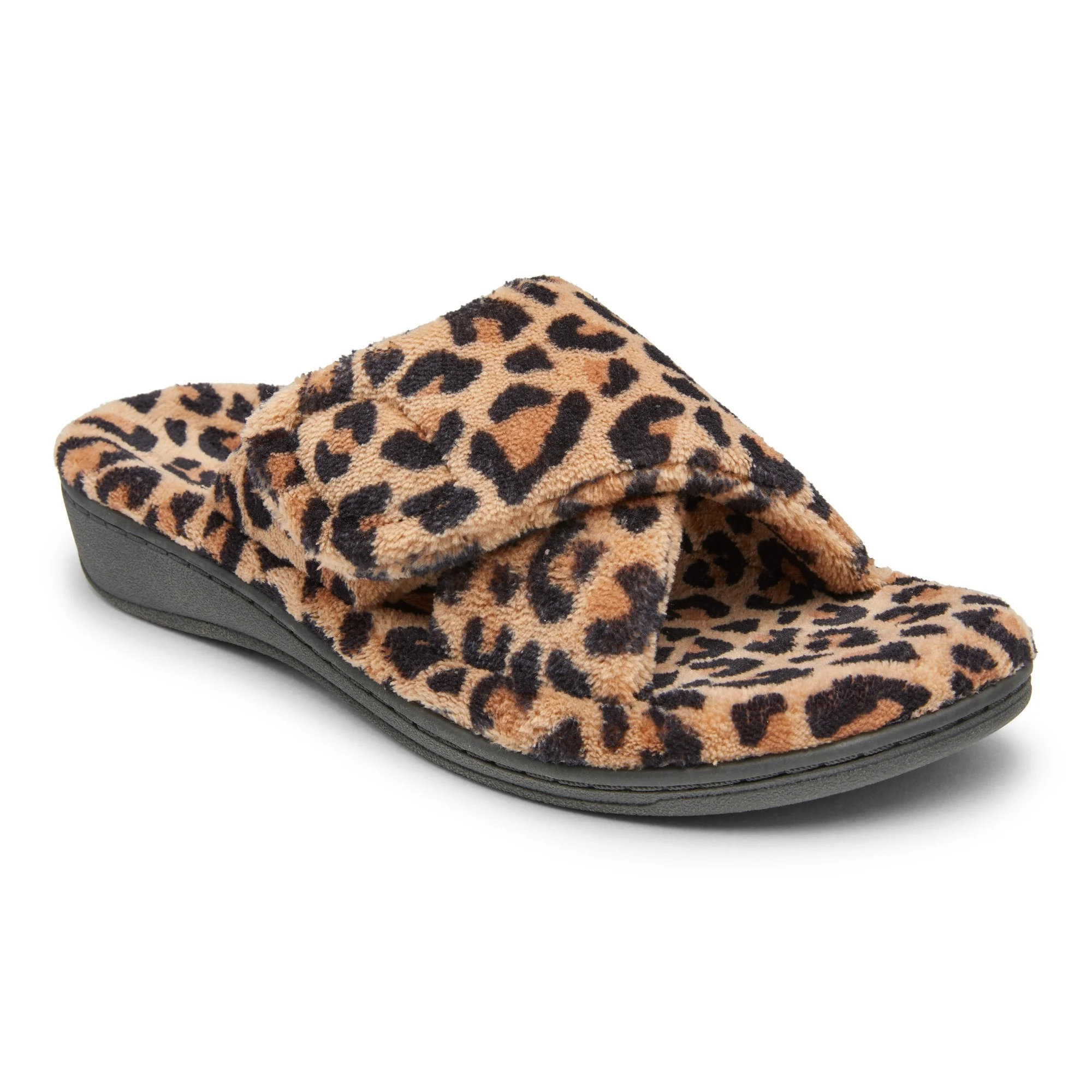 Vionic Womens Relax Open Toe Slippers- Natural Leopard