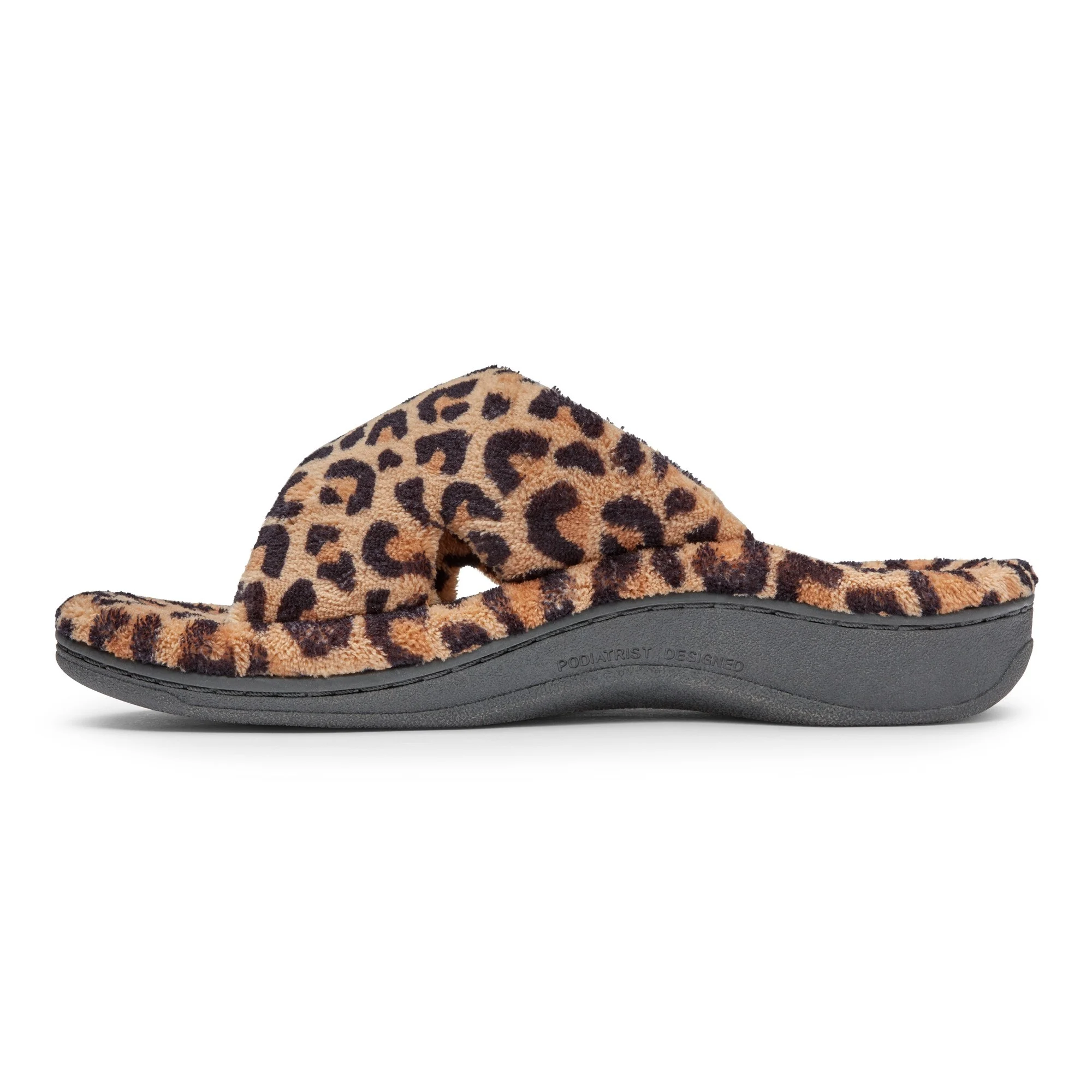 Vionic Womens Relax Open Toe Slippers- Natural Leopard