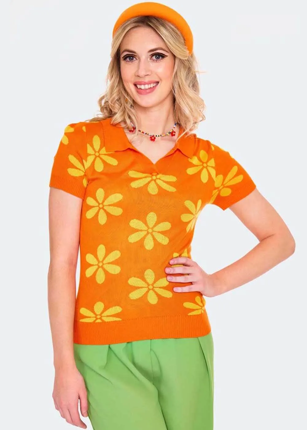 Voodoo Vixen Flower Power 60's Sweater Orange