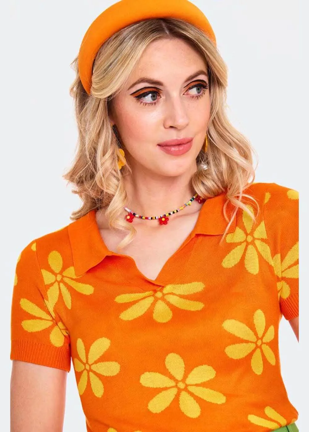 Voodoo Vixen Flower Power 60's Sweater Orange