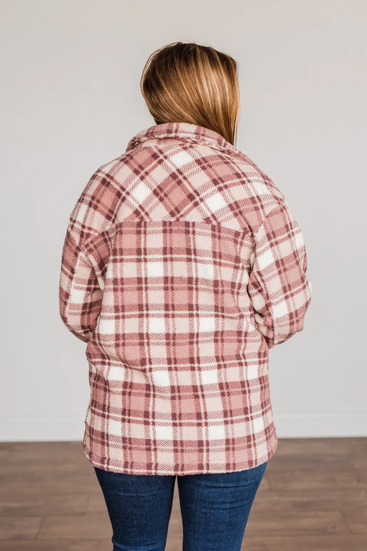 Warm Winter Wishes Plaid Sherpa Jacket- Mauve