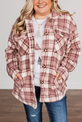 Warm Winter Wishes Plaid Sherpa Jacket- Mauve