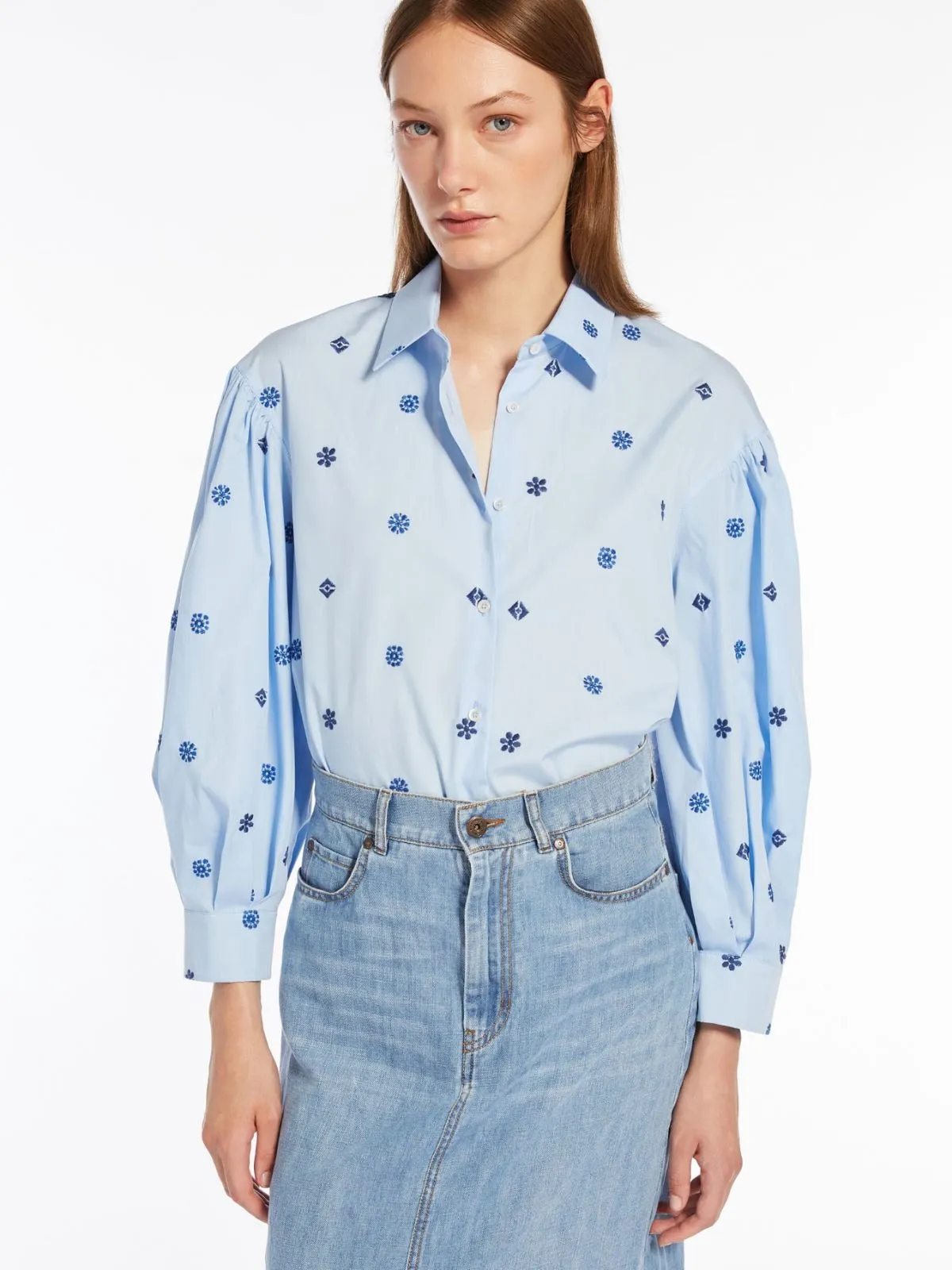 Weekend Max Mara Villar Embroidery Thread Shirt in Light Blue