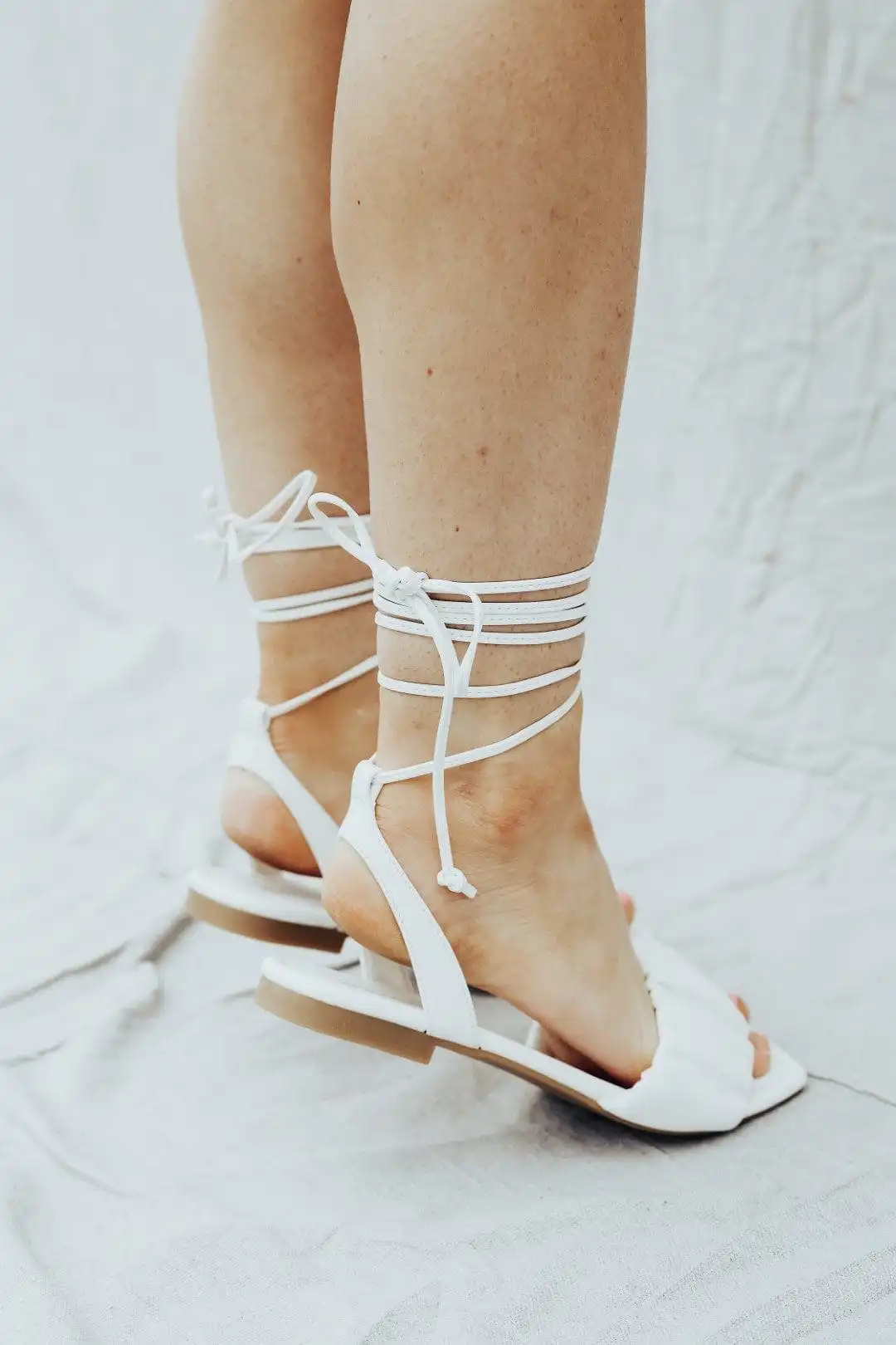 White Lace Up Square Toe Sandal