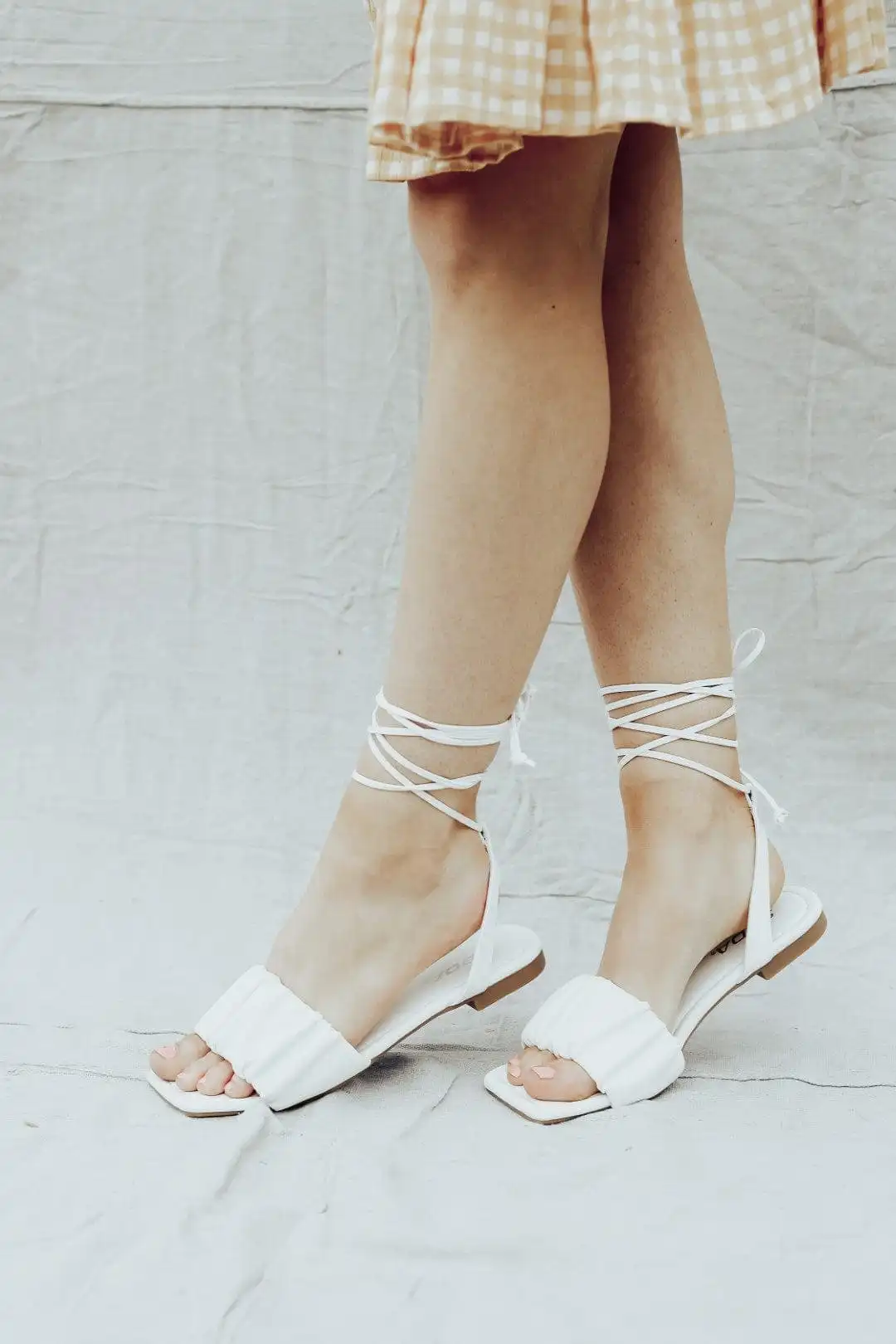 White Lace Up Square Toe Sandal