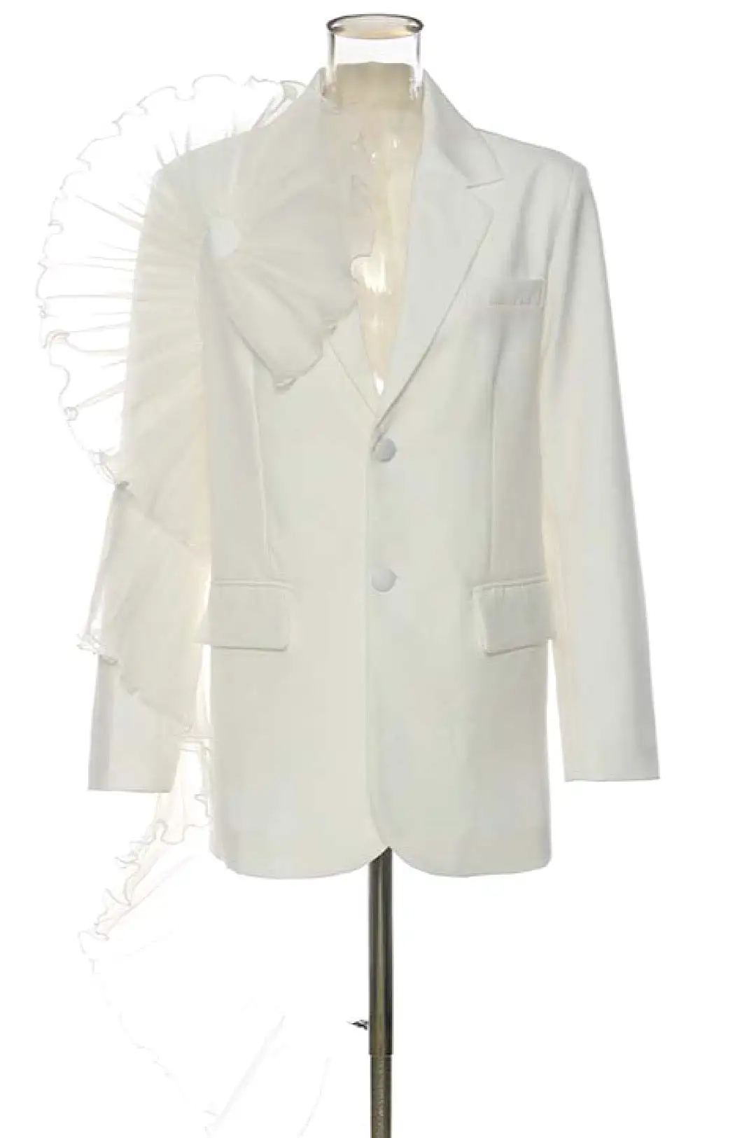 White Tulle Crepe Detail Jacket