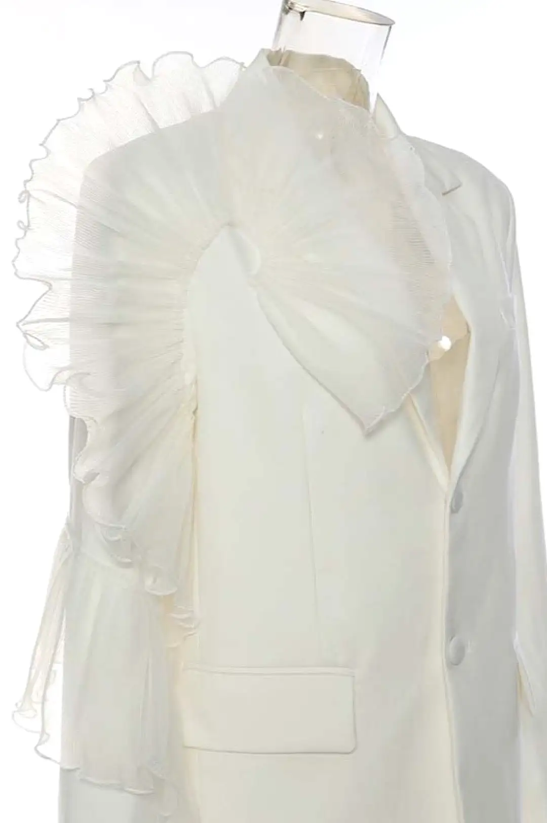 White Tulle Crepe Detail Jacket