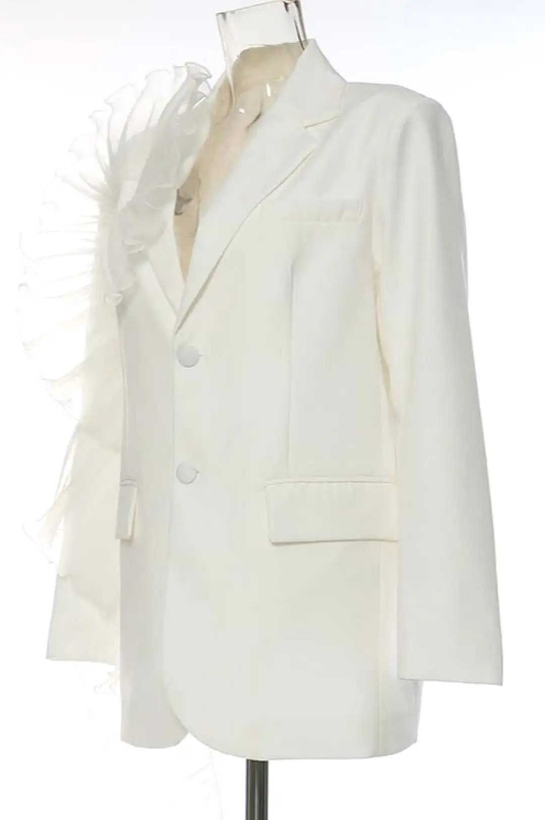 White Tulle Crepe Detail Jacket