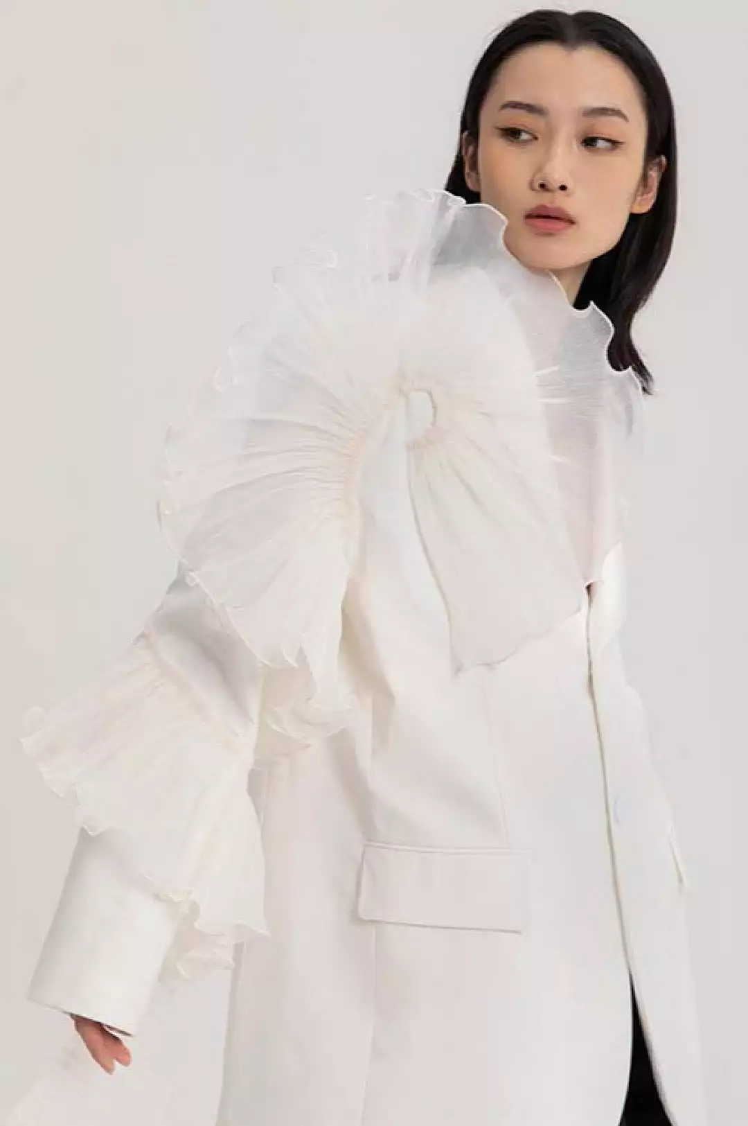 White Tulle Crepe Detail Jacket