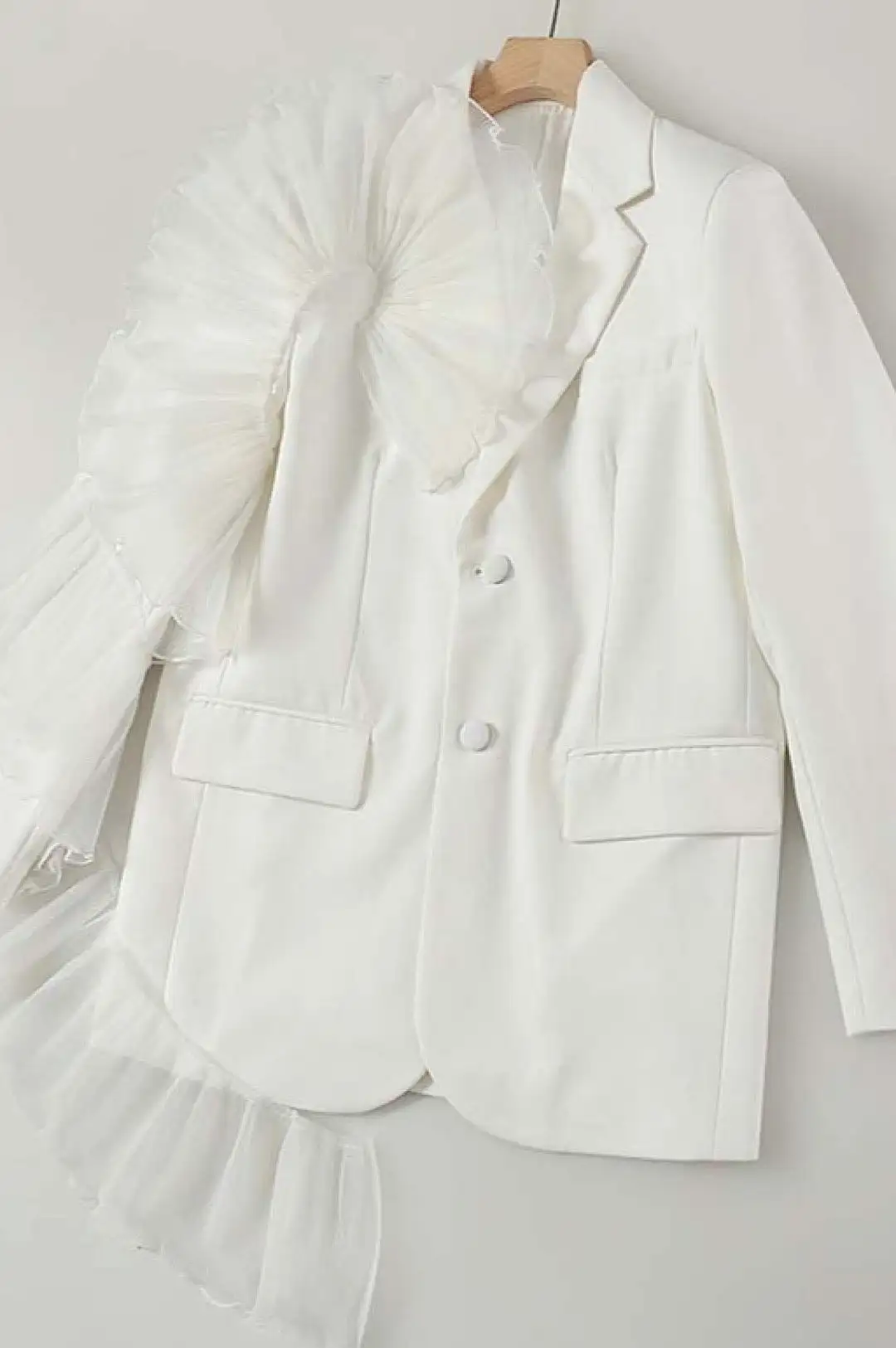 White Tulle Crepe Detail Jacket