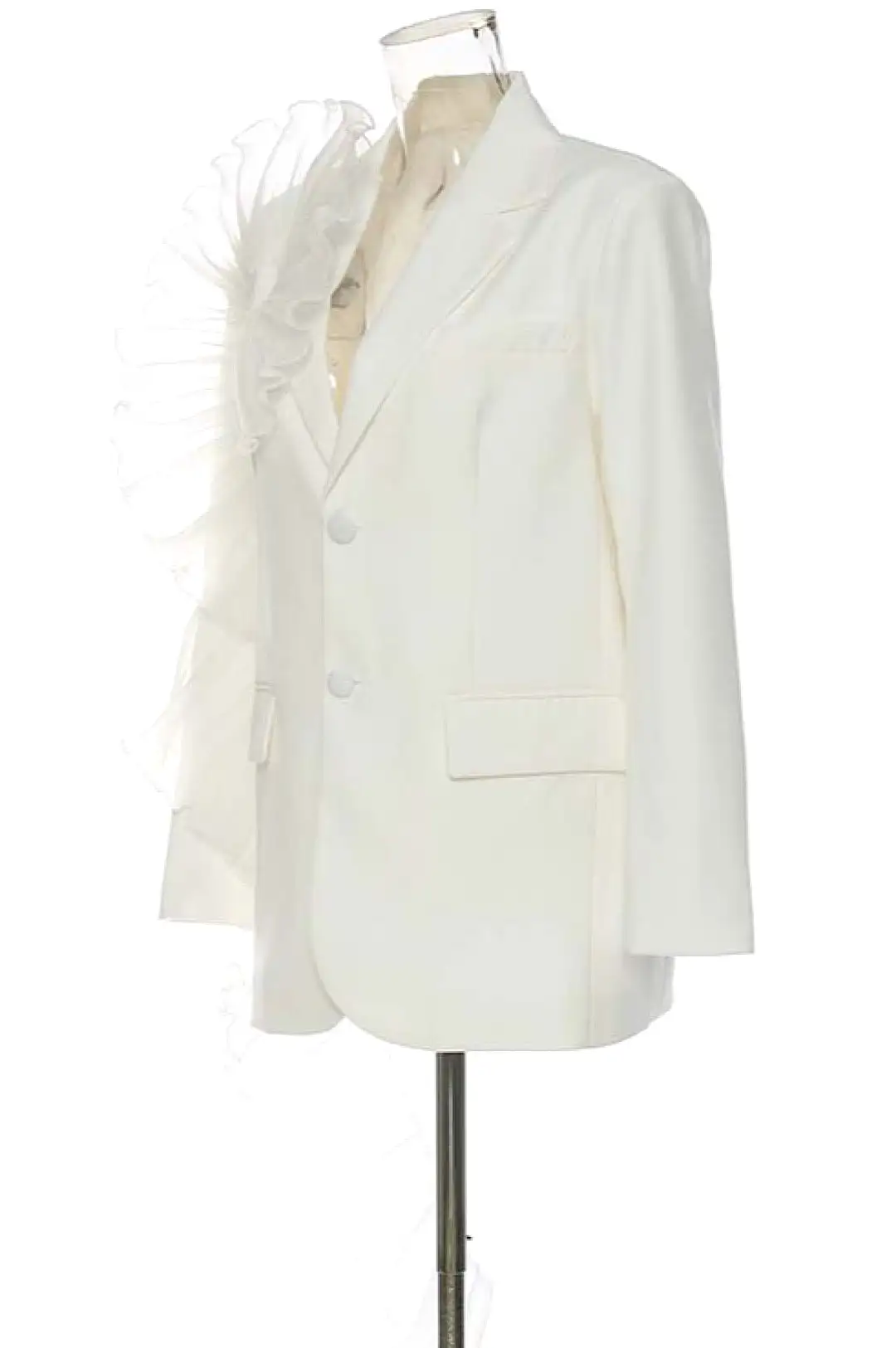 White Tulle Crepe Detail Jacket