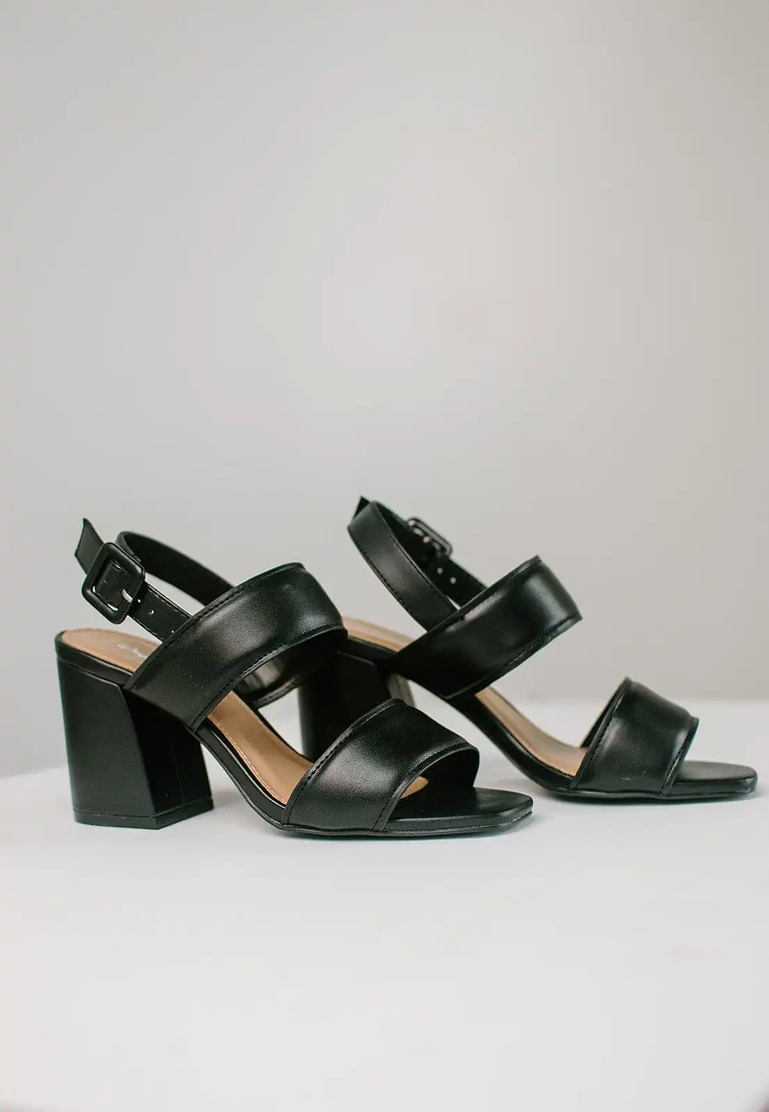 Wide Strap Sling Back Heels Black