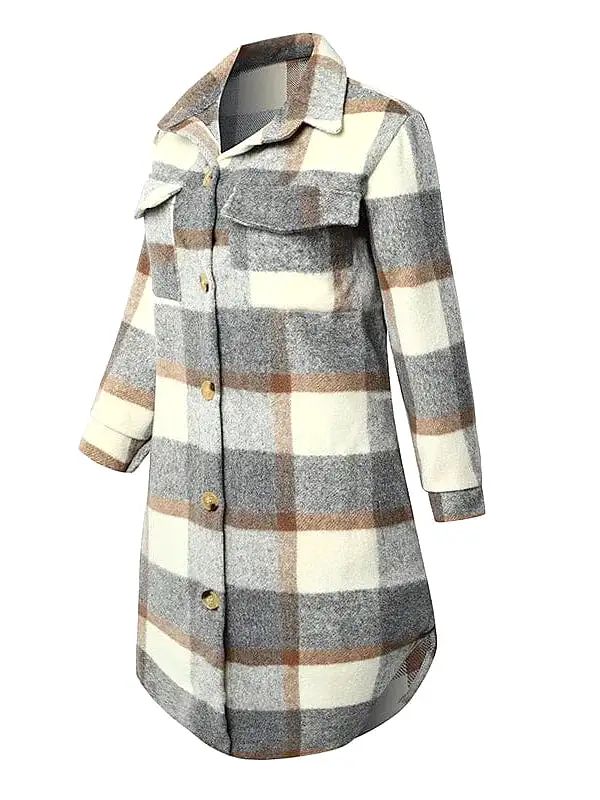 Winter Plaid Wool Blend Shacket Jacket for Women