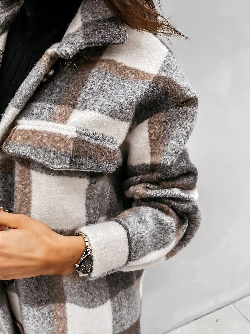 Winter Plaid Wool Blend Shacket Jacket for Women