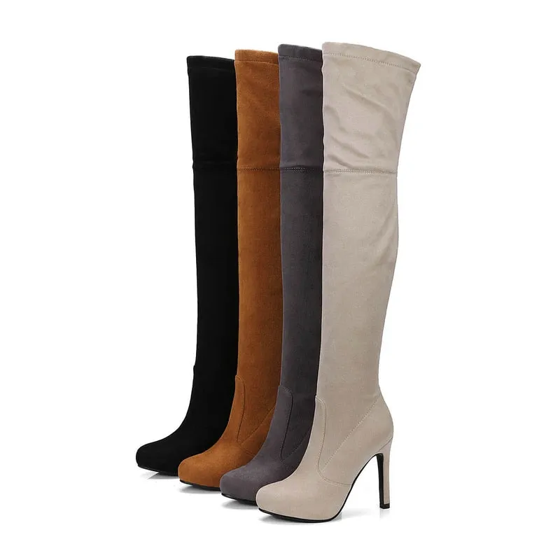 Women's Sexy Slim Fit Over-the-Knee Thin High Heels Platform Zipper Boots