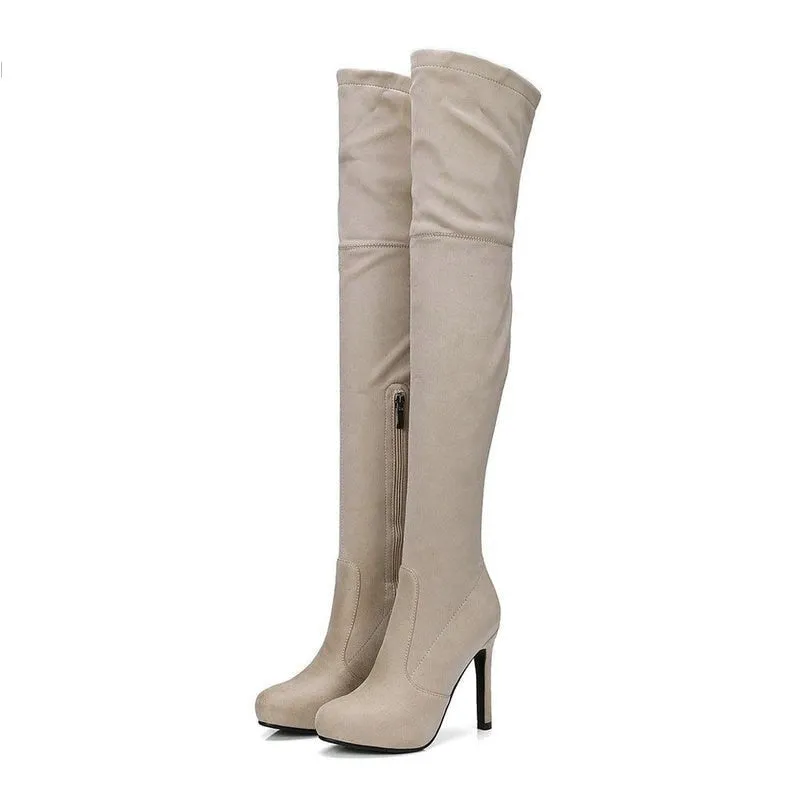 Women's Sexy Slim Fit Over-the-Knee Thin High Heels Platform Zipper Boots