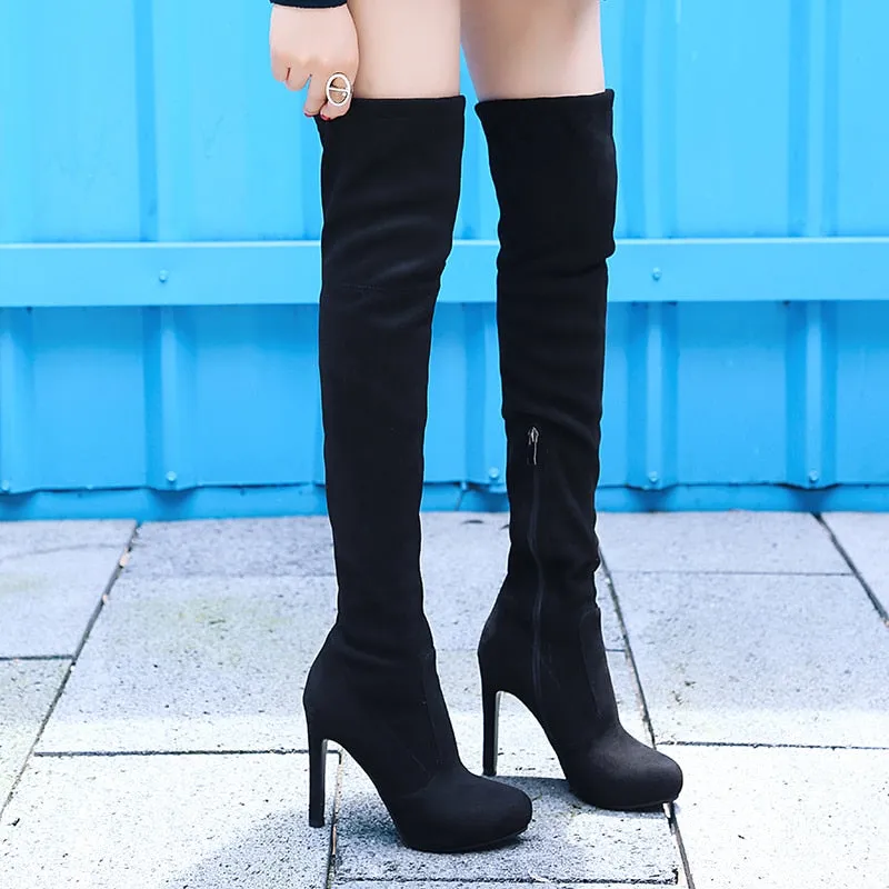 Women's Sexy Slim Fit Over-the-Knee Thin High Heels Platform Zipper Boots