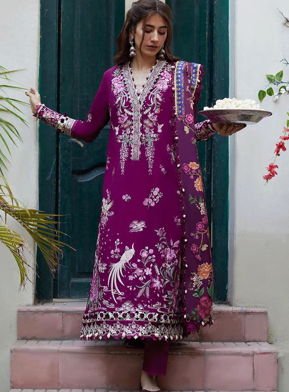 Zaha By Khadijah Shah Embroidered Slub Khaddar Unstitched 3 Piece Suit - ZH23W 09 IRMAK