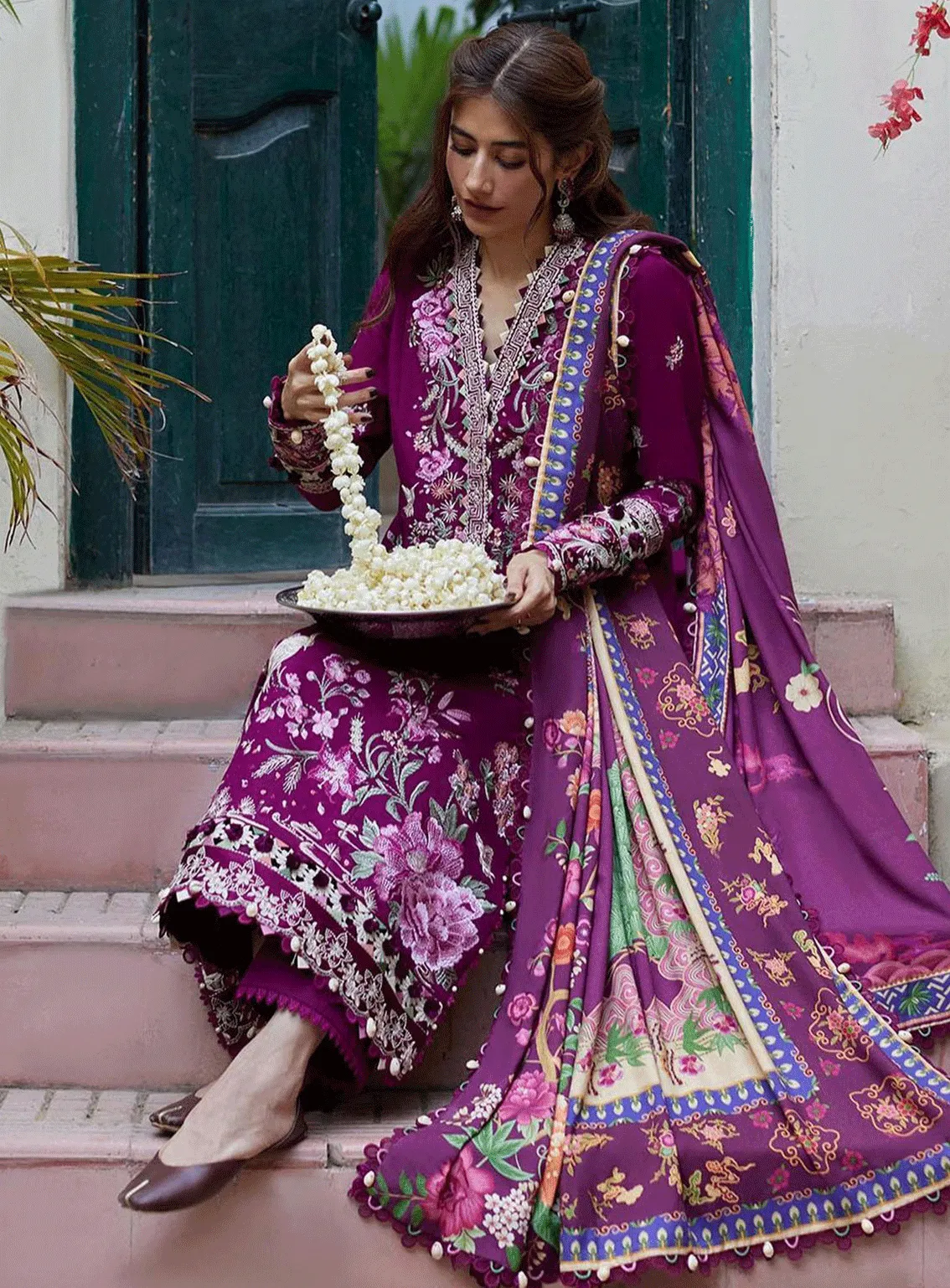 Zaha By Khadijah Shah Embroidered Slub Khaddar Unstitched 3 Piece Suit - ZH23W 09 IRMAK