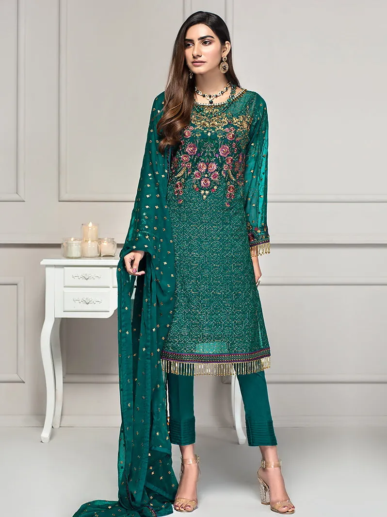 ZARIF Luxury Chiffon Vol-2 Embroidered 3 Piece Suit ZAR-09 Emerald