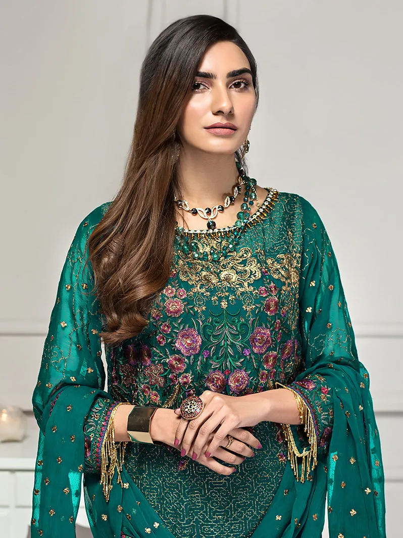 ZARIF Luxury Chiffon Vol-2 Embroidered 3 Piece Suit ZAR-09 Emerald