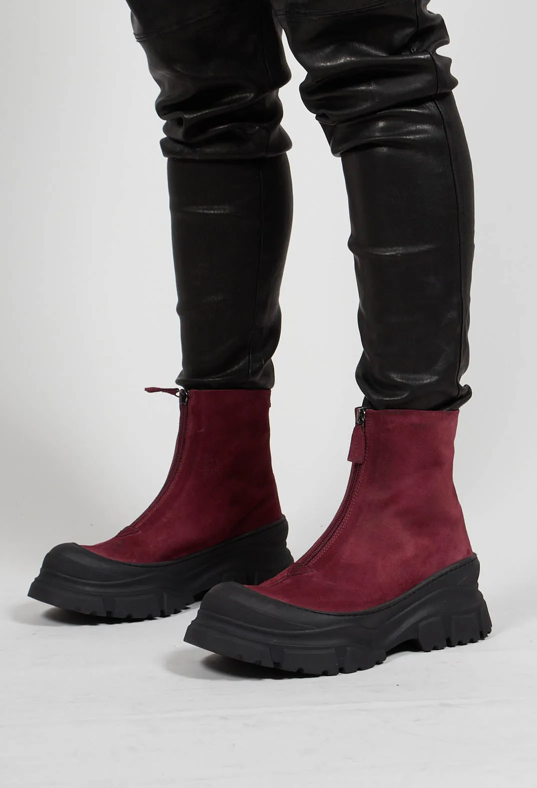 Zip Front Ankle Boots in London Bordeaux