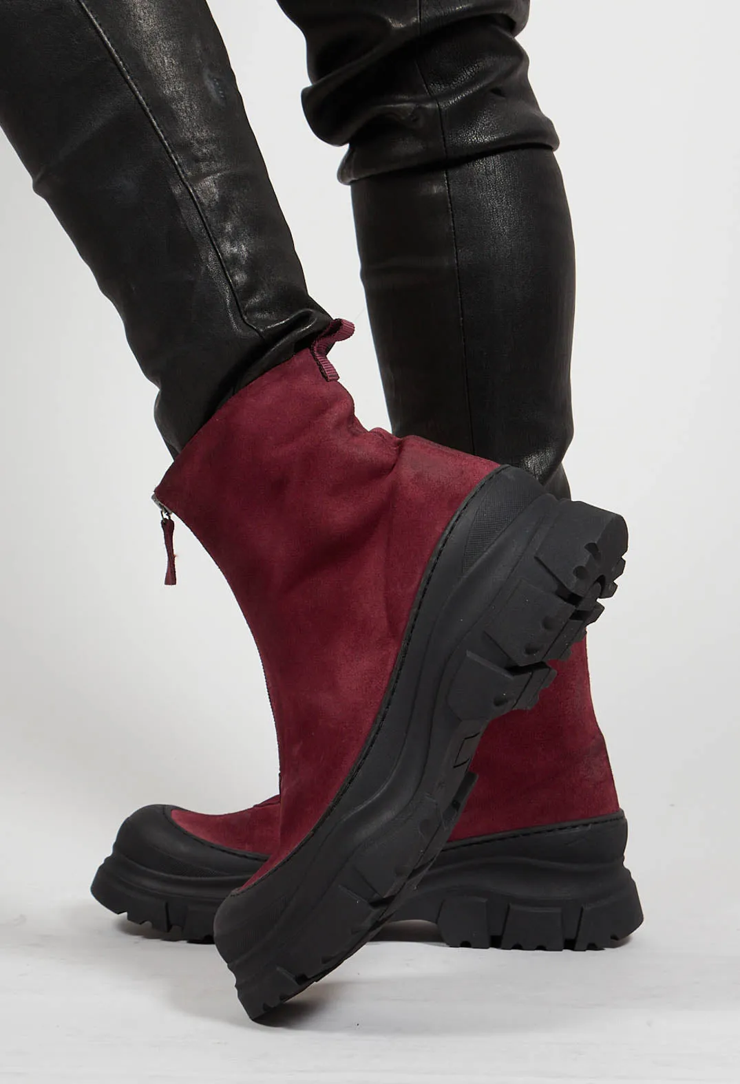 Zip Front Ankle Boots in London Bordeaux