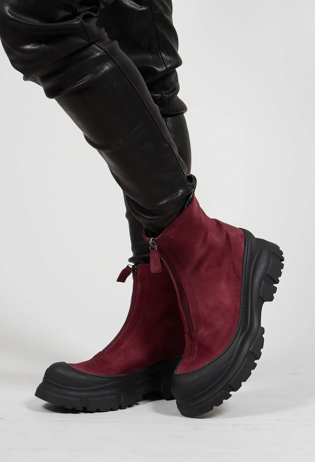 Zip Front Ankle Boots in London Bordeaux