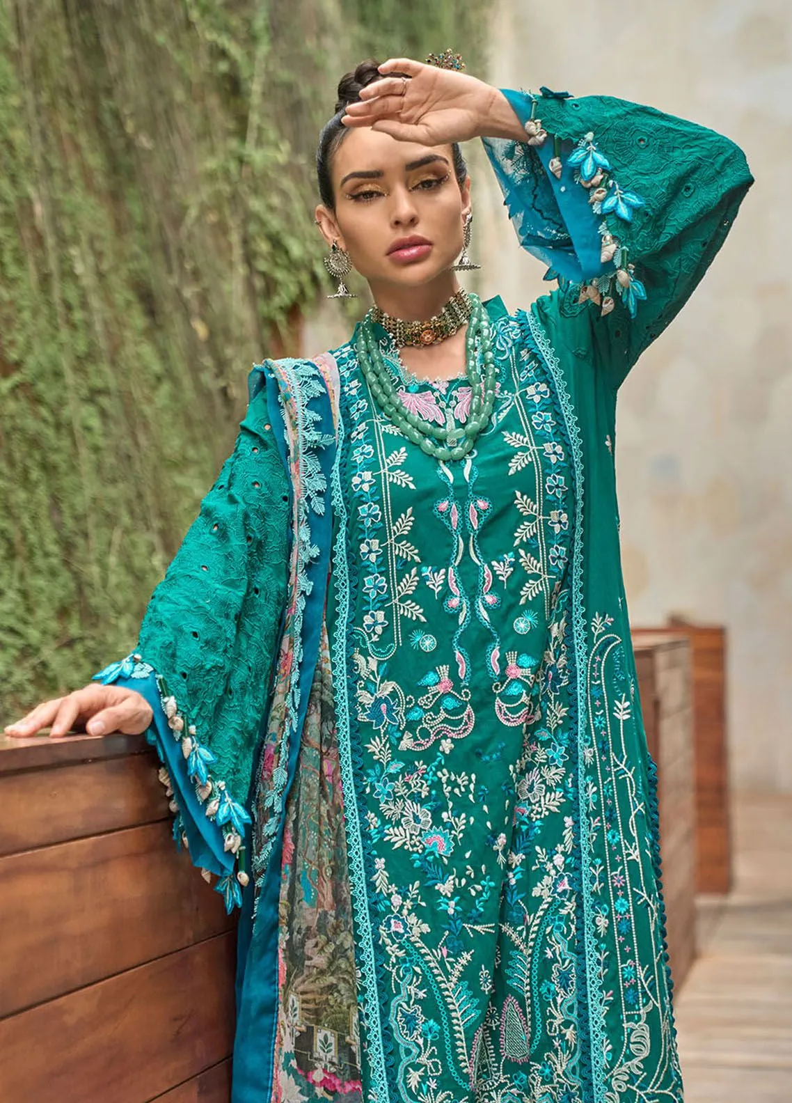 Zoha By Ansab Jahangir Luxury Embroidered Lawn 3 Piece Unstitched Suit AJ24ZLL-11 Frangipani